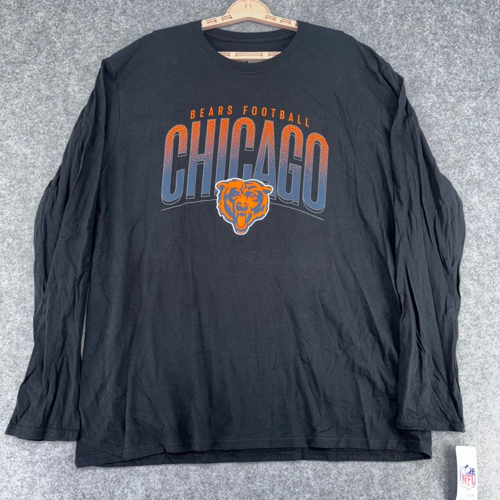 NFL Team Apparel Chicago Bears Mens XL Long Sleeve Shirt Black Graphic Tee NEW